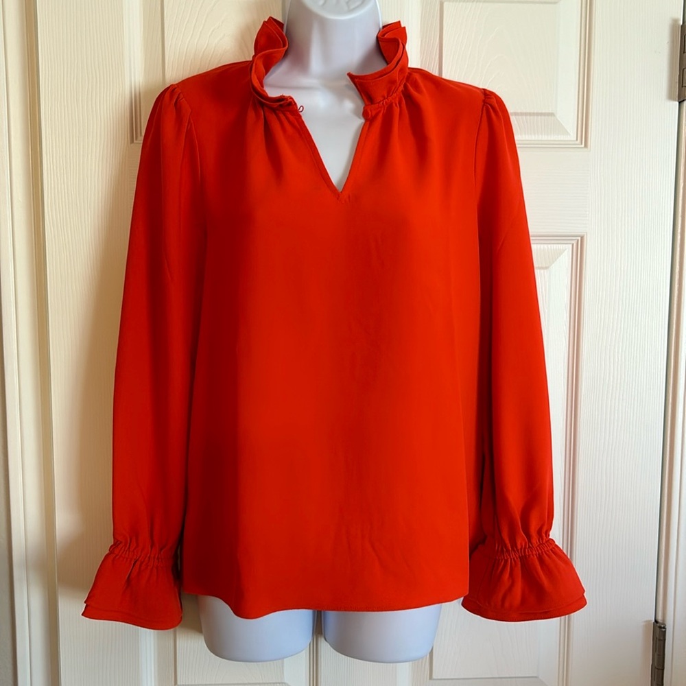 Women’s dress shirt blouse size small S, long sleeve, orange, ruffle collar